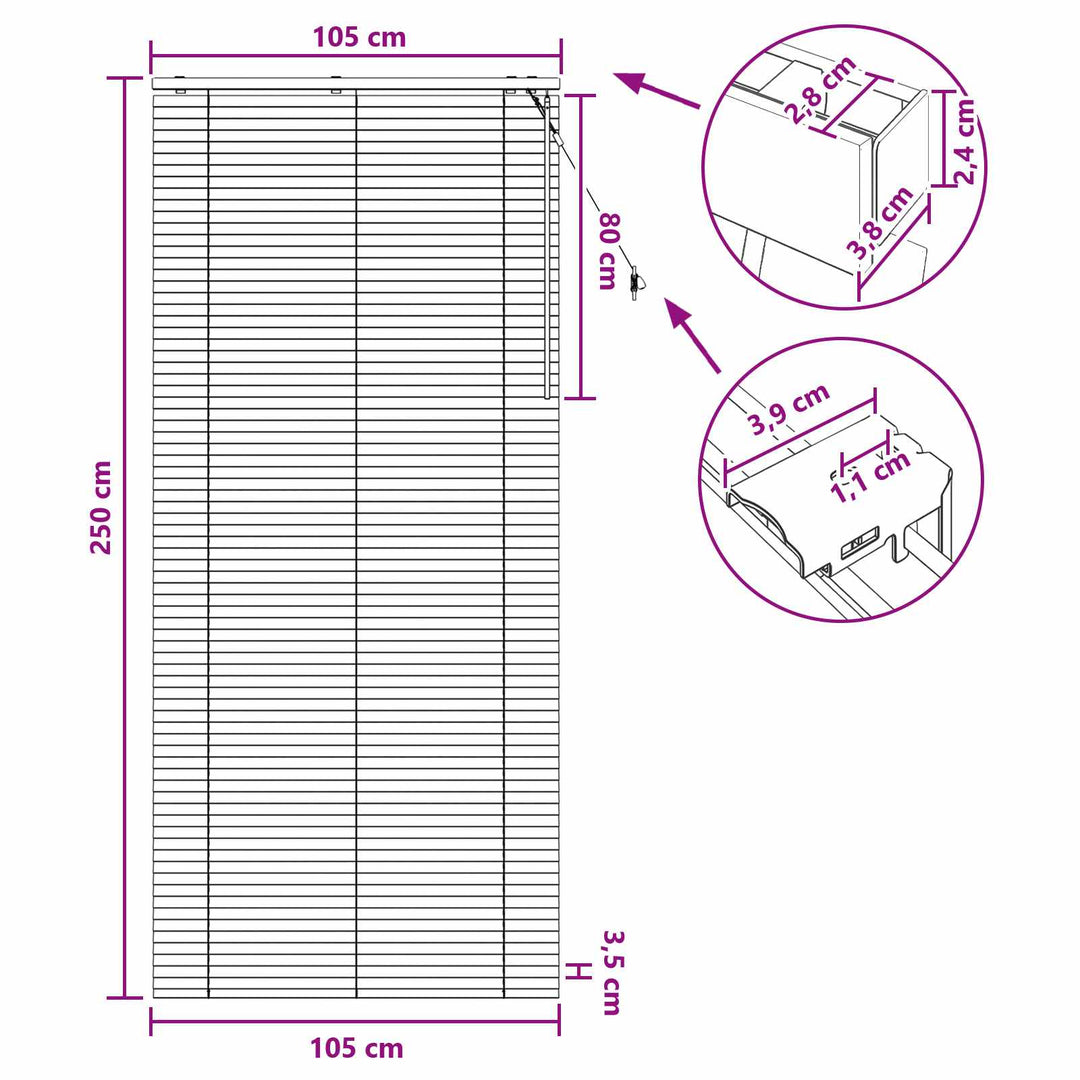 Persienner Mørk Brun 105 x 250 cm 35 mm Massivt Paulownia Træ