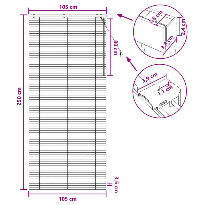 Persienner Mørk Brun 105 x 250 cm 35 mm Massivt Paulownia Træ