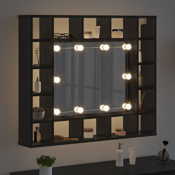 Spejlskab med hylde Sort eg 91 x 15 x 76,5 cm Konstrueret træ