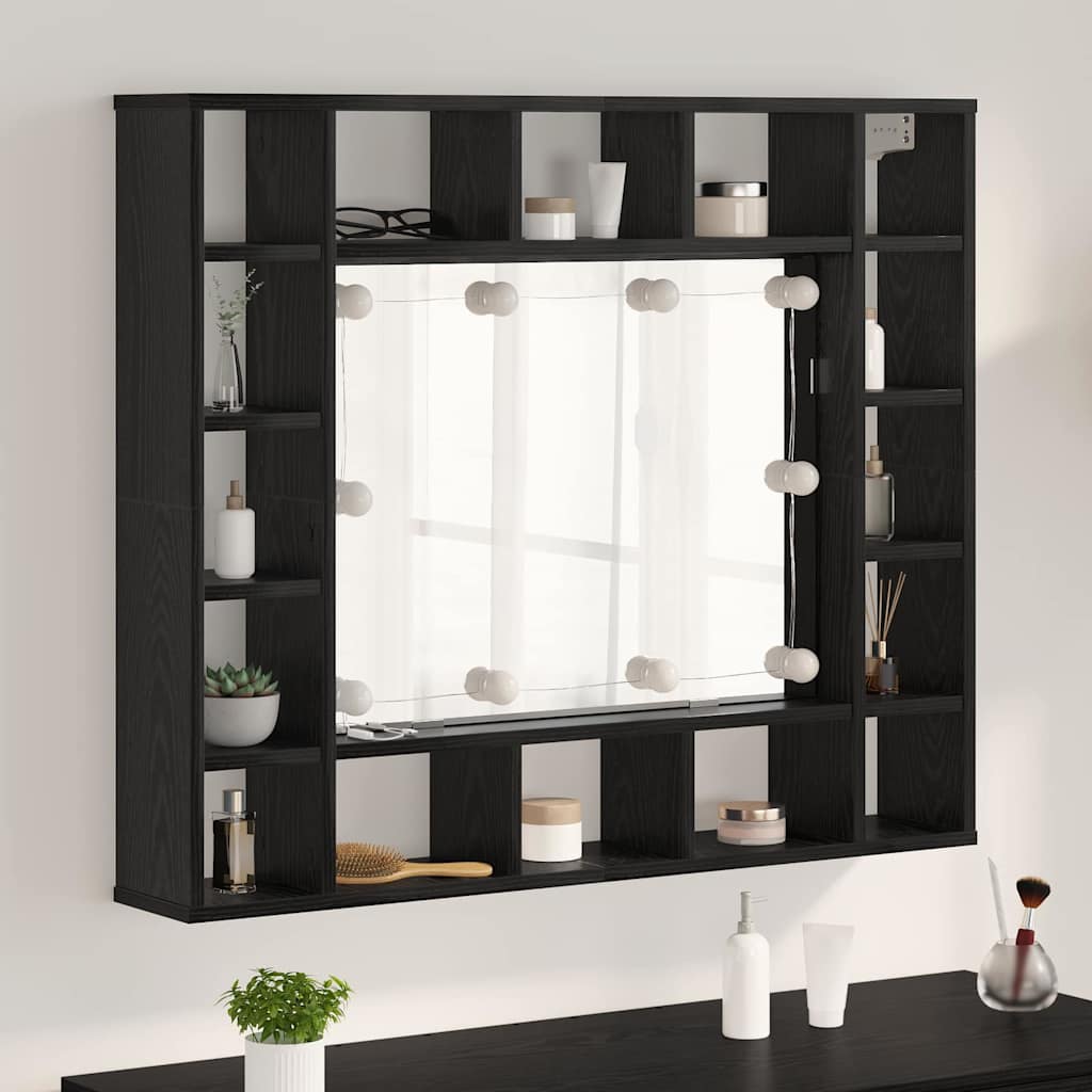 Spejlskab med hylde Sort eg 91 x 15 x 76,5 cm Konstrueret træ