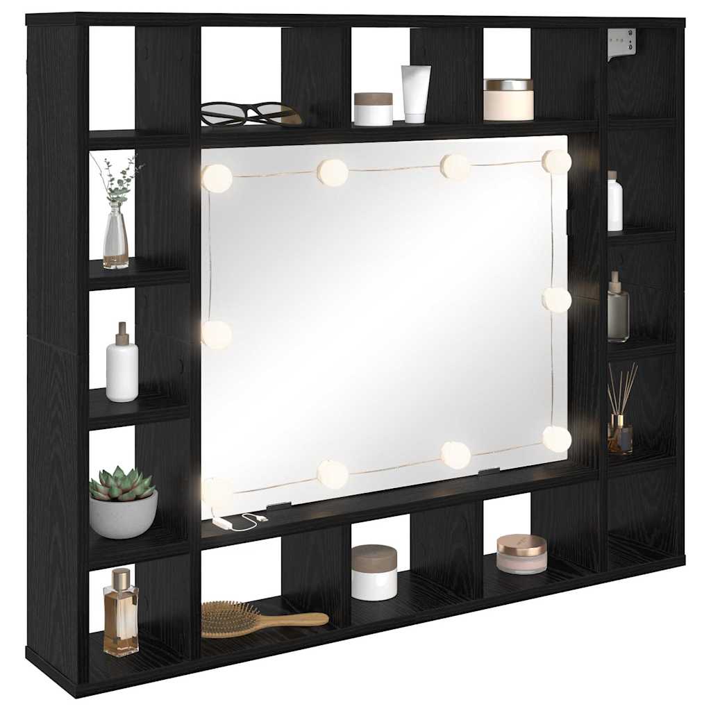 Spejlskab med hylde Sort eg 91 x 15 x 76,5 cm Konstrueret træ