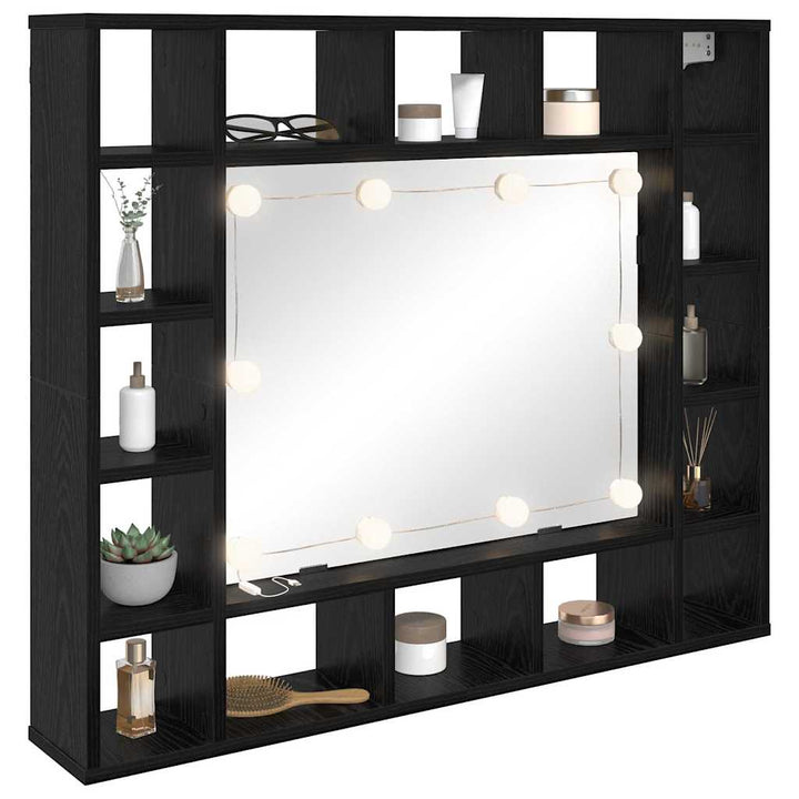 Spejlskab med hylde Sort eg 91 x 15 x 76,5 cm Konstrueret træ