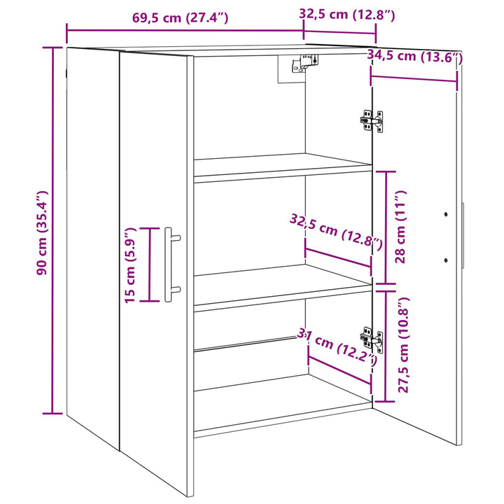 Vægskab Sort eg 69,5 x 34 x 90 cm Konstrueret træ