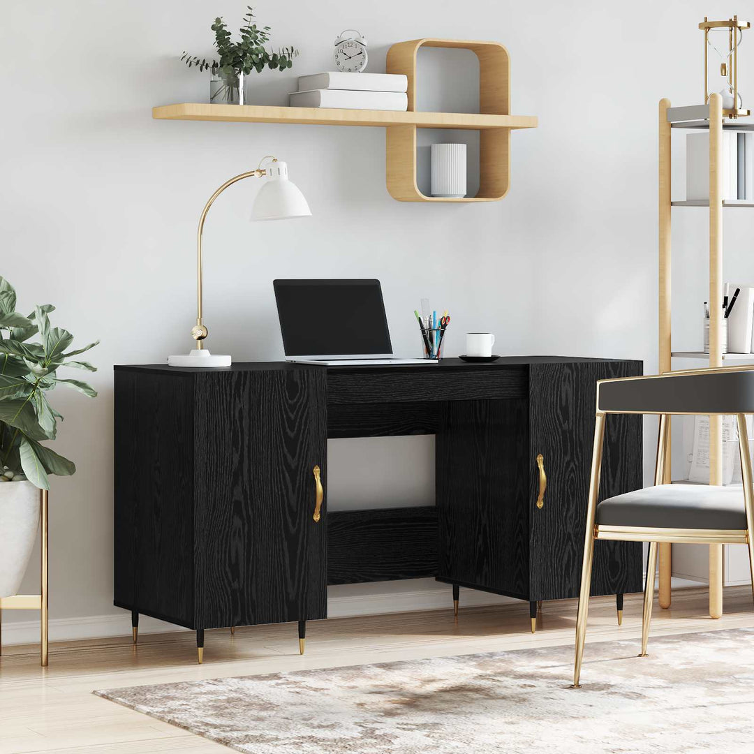 Bord med hylde med dør Sort eg 140 x 50 x 75 cm Konstrueret træ