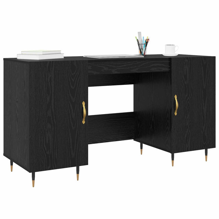 Bord med hylde med dør Sort eg 140 x 50 x 75 cm Konstrueret træ