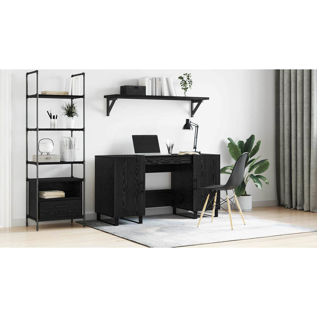 Bord med hylde med dør Sort eg 140 x 50 x 75 cm Konstrueret træ