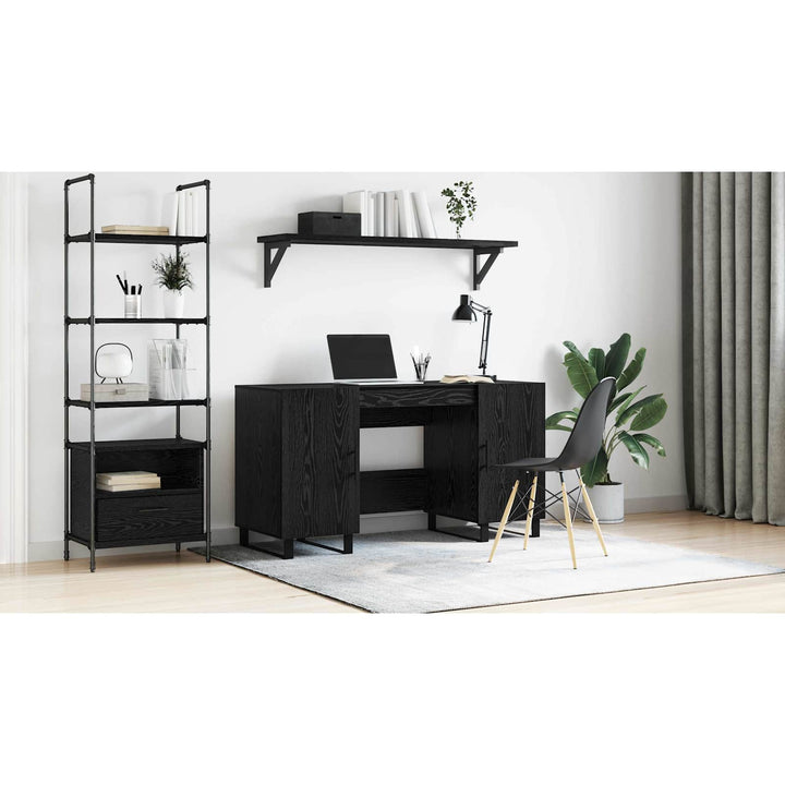 Bord med hylde med dør Sort eg 140 x 50 x 75 cm Konstrueret træ