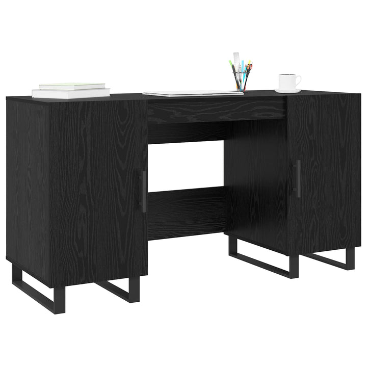 Bord med hylde med dør Sort eg 140 x 50 x 75 cm Konstrueret træ