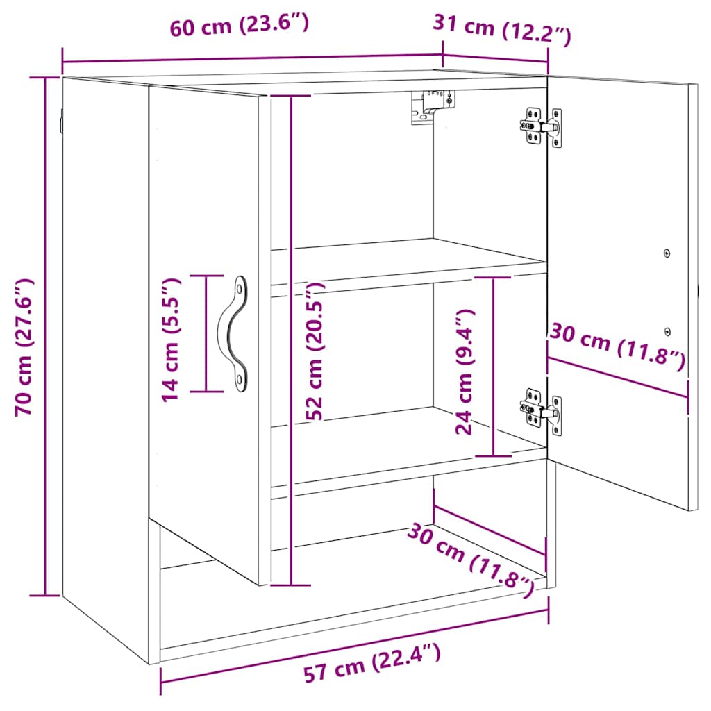 Vægskab Vægmonteret Gammelt træ 60 x 31 x 70 cm Konstrueret træ