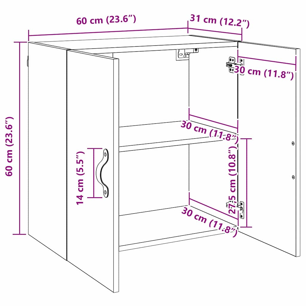 Vægskab 60 x 31 x 60 cm Konstrueret træ Gammelt træ