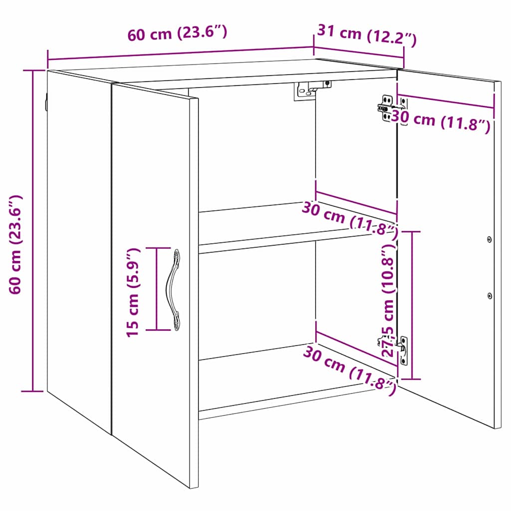 Vægmonteret skab 60 x 31 x 60 cm Konstrueret træ Gammelt træ