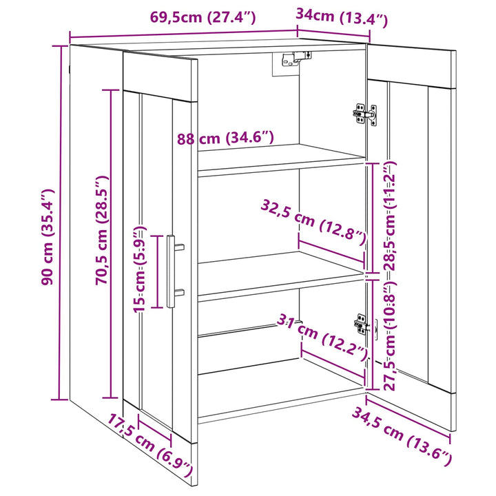 Vægskab Vægmonteret Sort eg 69.5 x 34 x 90 cm Konstrueret træ