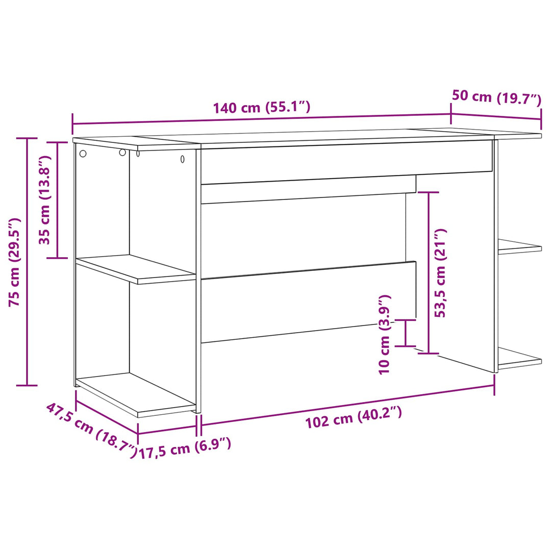 Bord med hylde Sort eg 140 x 50 x 75 cm Konstrueret træ