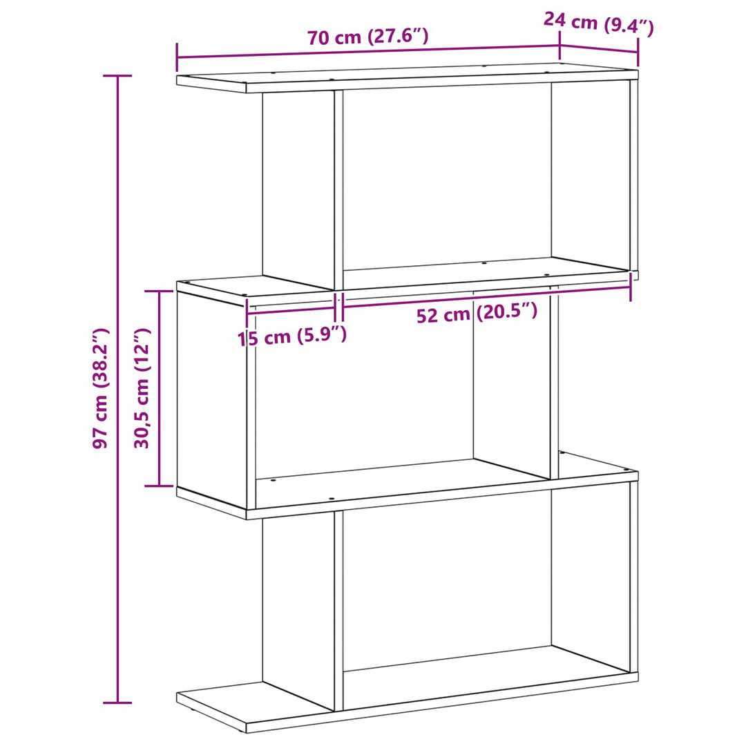Bogskab 3 niveauer 70 x 24 x 97 cm Konstrueret træ Sort eg
