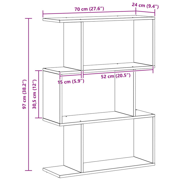 Bogskab 3 niveauer 70 x 24 x 97 cm Konstrueret træ Sort eg