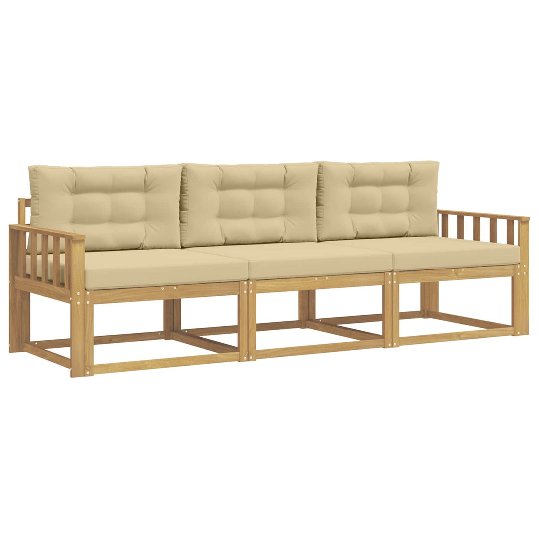 Udendørs sofagruppe med pude 3 pcs Hvid og Beige Polyester