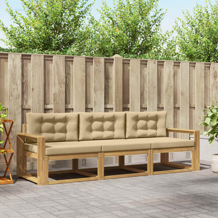 Udendørs sofagruppe med pude 3 pcs Hvid og Beige Polyester