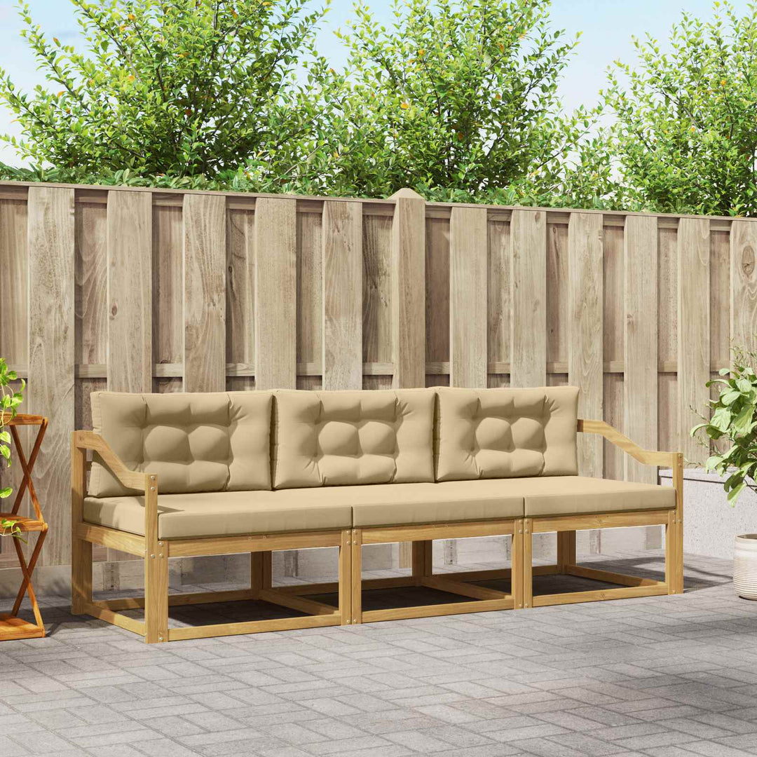 Udendørs sofagruppe med pude 3 pcs Hvid og Beige Polyester