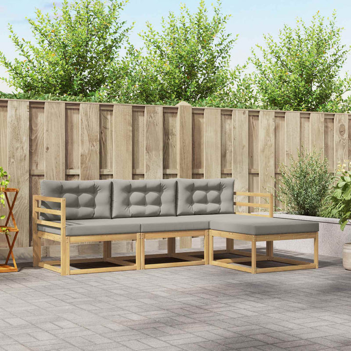 Udendørs sofagruppe med pude 4 pcs Hvid og lysegrå Polyester