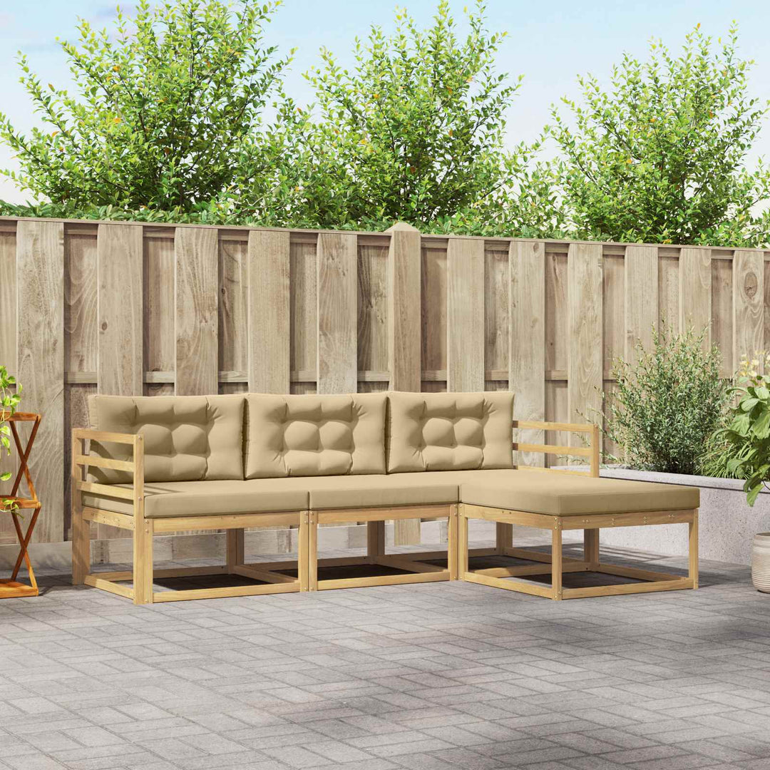 Udendørs sofagruppe med pude 4 pcs Hvid og Beige Polyester
