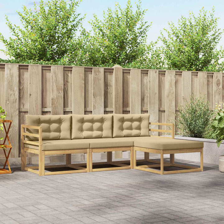 Udendørs sofagruppe med pude 4 pcs Hvid og Beige Polyester