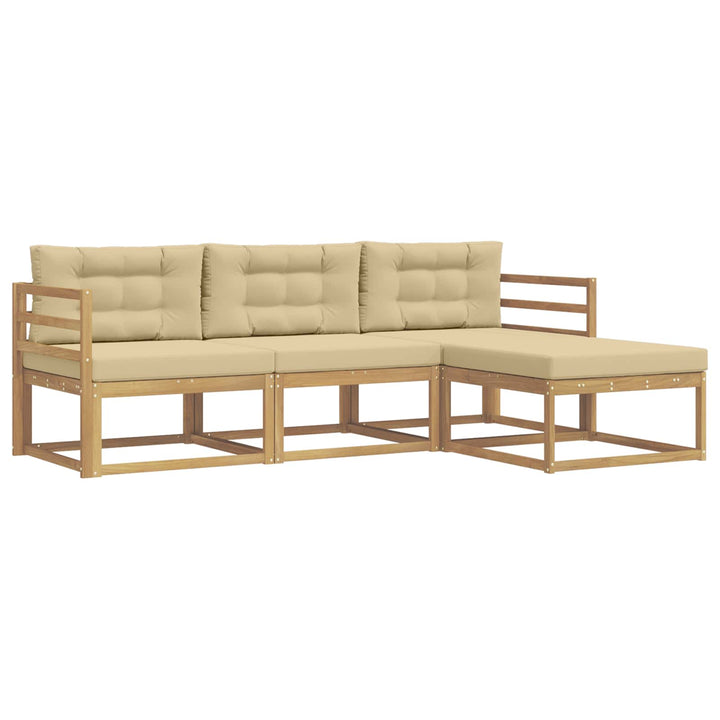 Udendørs sofagruppe med pude 4 pcs Hvid og Beige Polyester