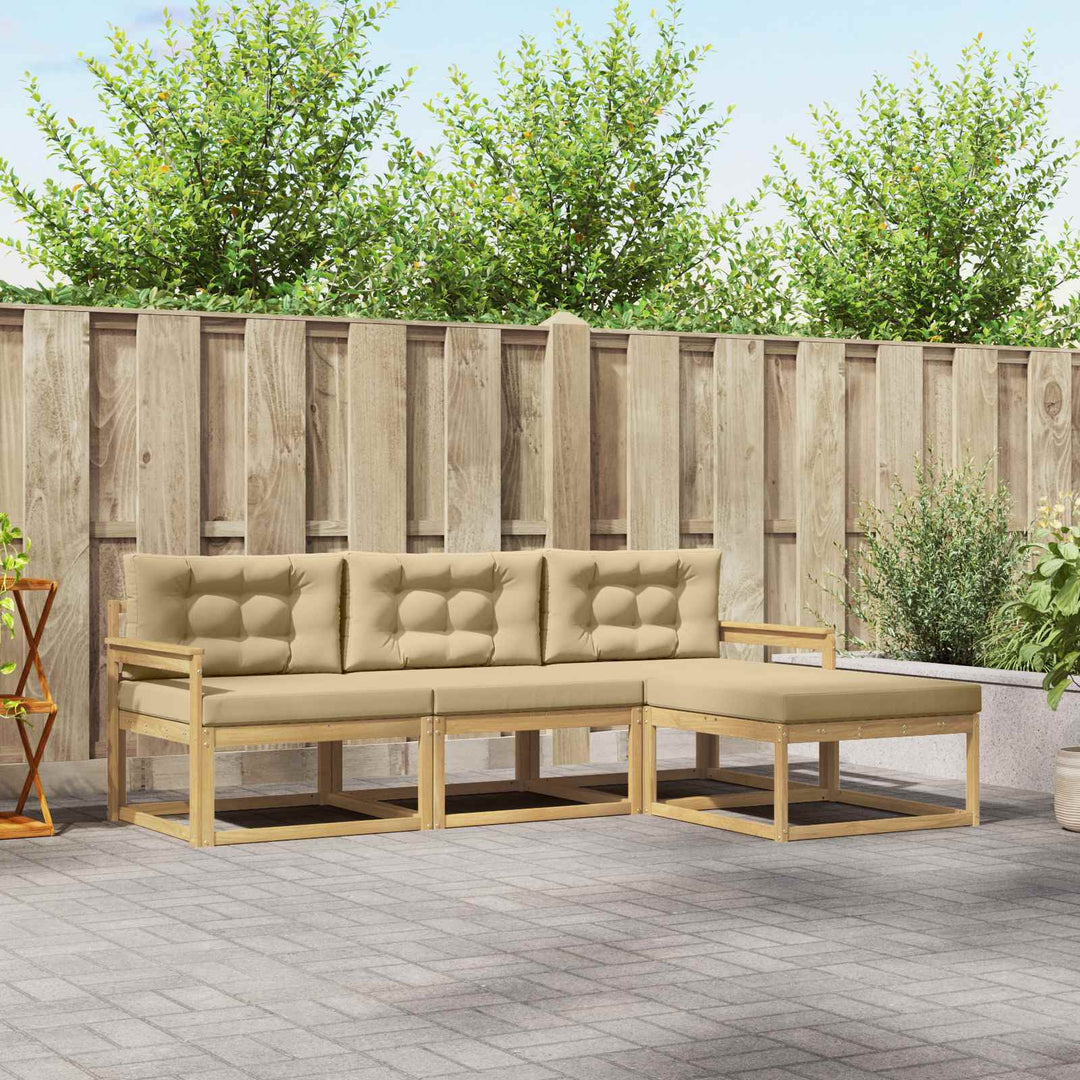 Udendørs sofagruppe med pude 4 pcs Hvid og Beige Polyester