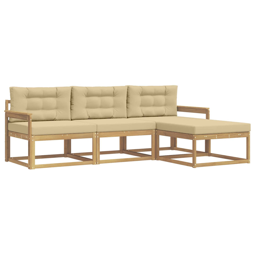 Udendørs sofagruppe med pude 4 pcs Hvid og Beige Polyester