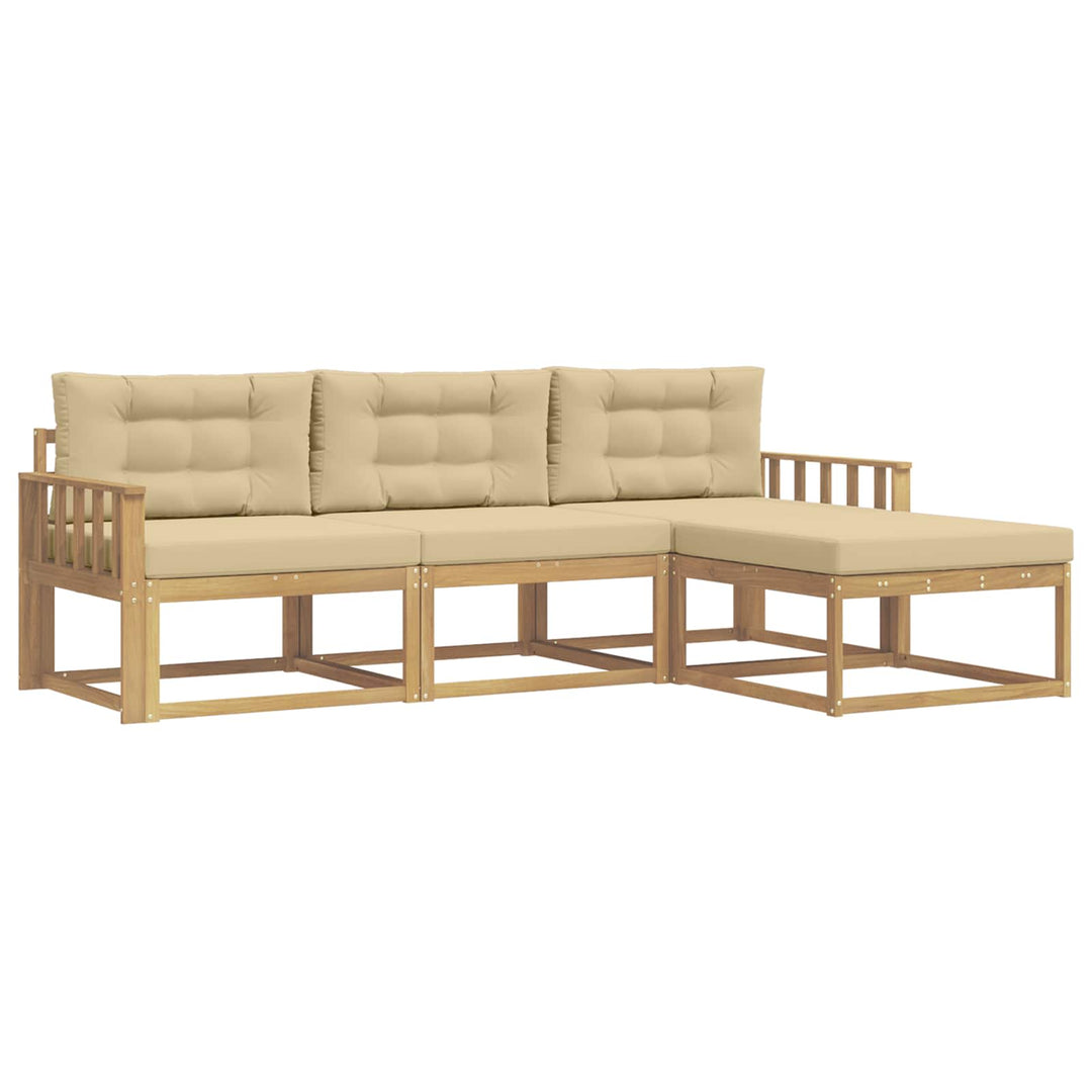 Udendørs sofagruppe med pude 4 pcs Hvid og Beige Polyester