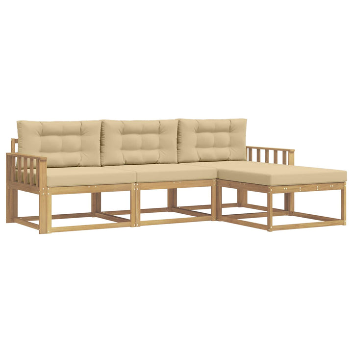 Udendørs sofagruppe med pude 4 pcs Hvid og Beige Polyester