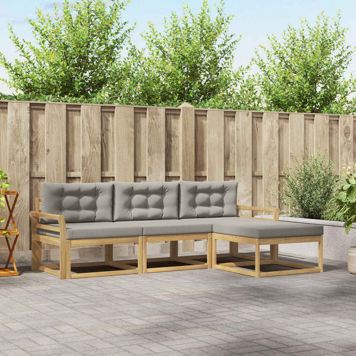 Udendørs sofagruppe med pude 4 pcs Hvid og lysegrå Polyester