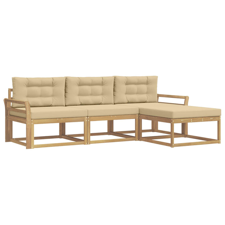 Udendørs sofagruppe med pude 4 pcs Hvid og Beige Polyester