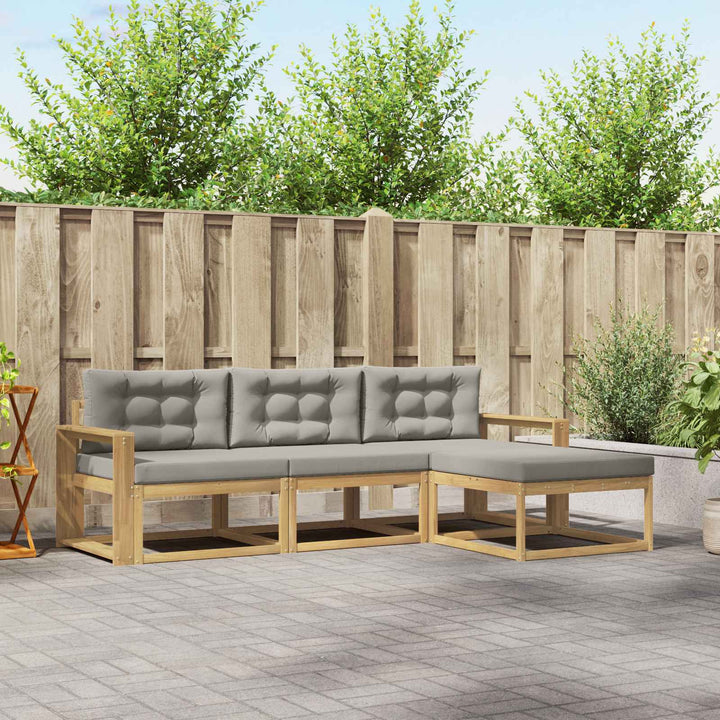 Udendørs sofagruppe med pude 4 pcs Hvid og lysegrå Polyester