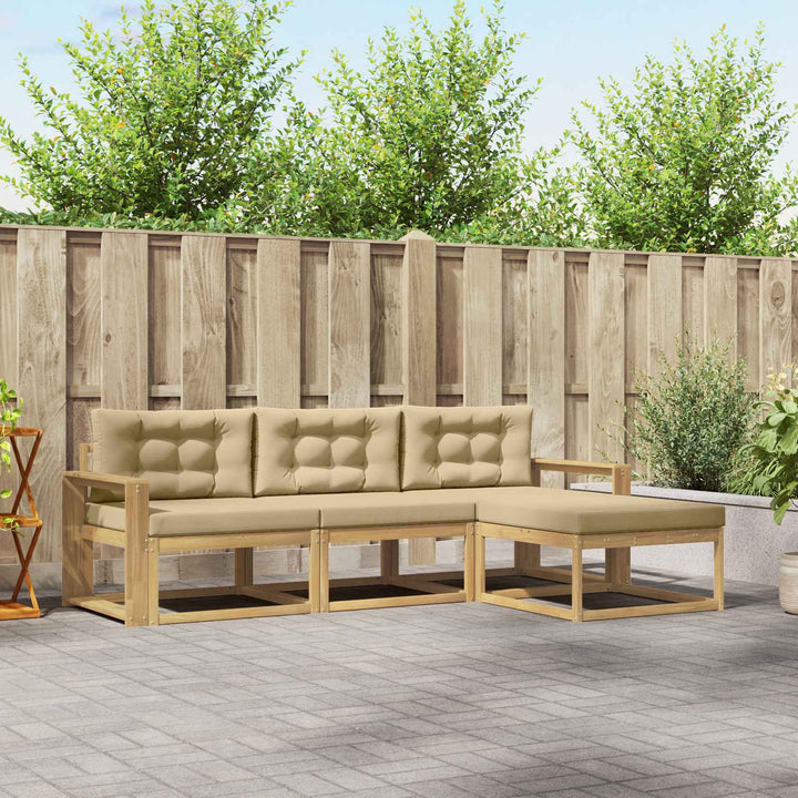 Udendørs sofagruppe med pude 4 pcs Hvid og Beige Polyester