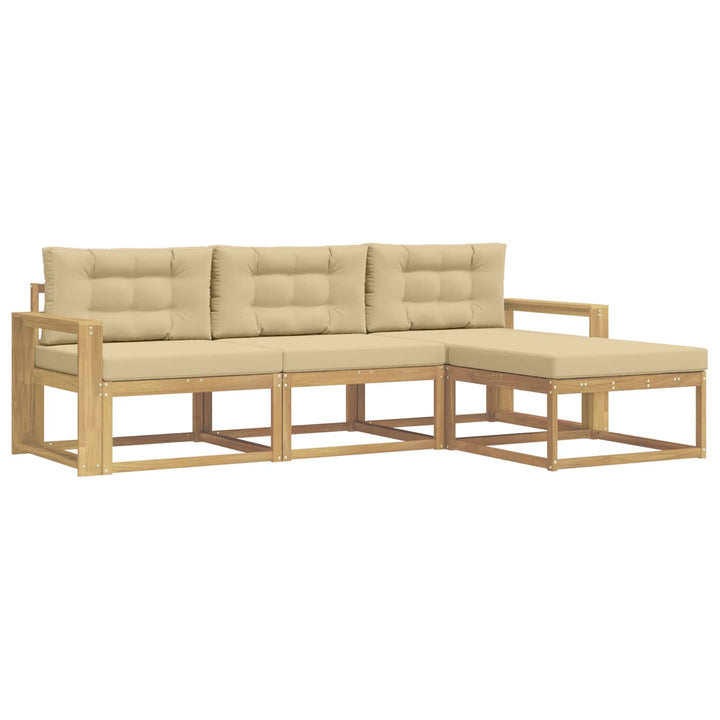 Udendørs sofagruppe med pude 4 pcs Hvid og Beige Polyester
