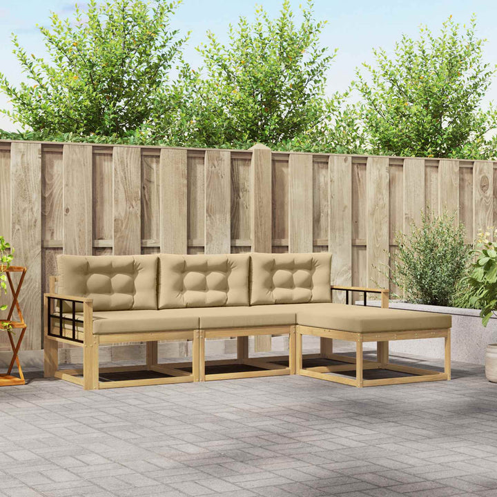 Udendørs sofagruppe med pude 4 pcs Hvid og Beige Polyester