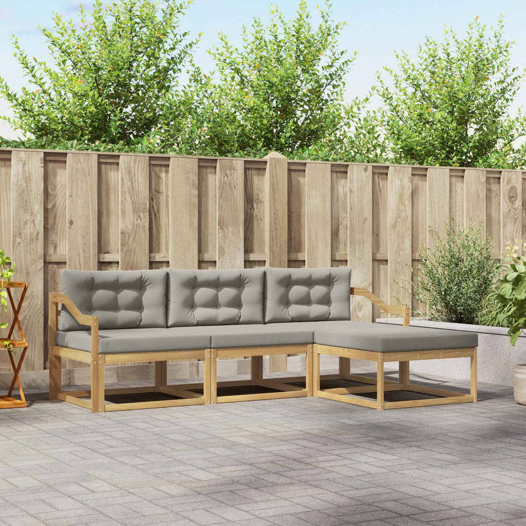 Udendørs sofagruppe med pude 4 pcs Hvid og lysegrå Polyester