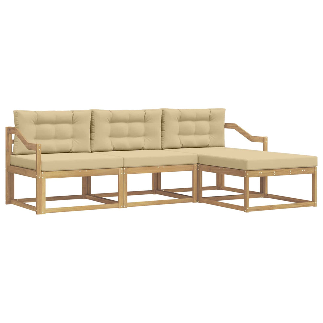 Udendørs sofagruppe med pude 4 pcs Hvid og Beige Polyester