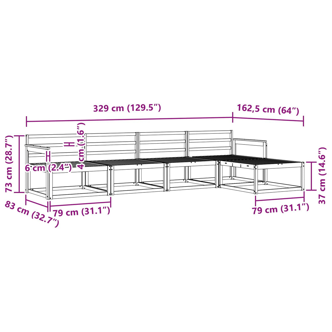 Udendørs sofagruppe 5 pcs Hvid 329 x 162,5 x 73 cm