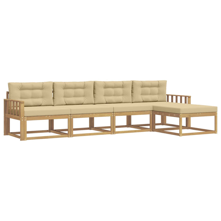 Udendørs sofagruppe med pude 4 pcs Hvid og Beige Polyester
