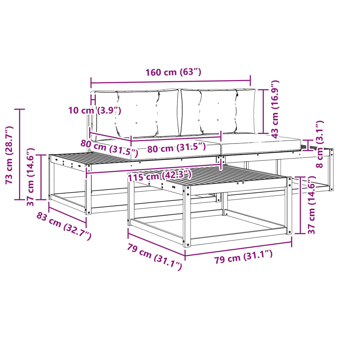 Udendørs sofagruppe med pude Hvid 79 x 79 x 37 cm Polyester