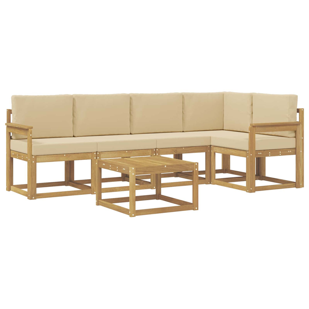 Udendørs sofagruppe 6 pcs Hvid og Beige Massivt Akacietræ