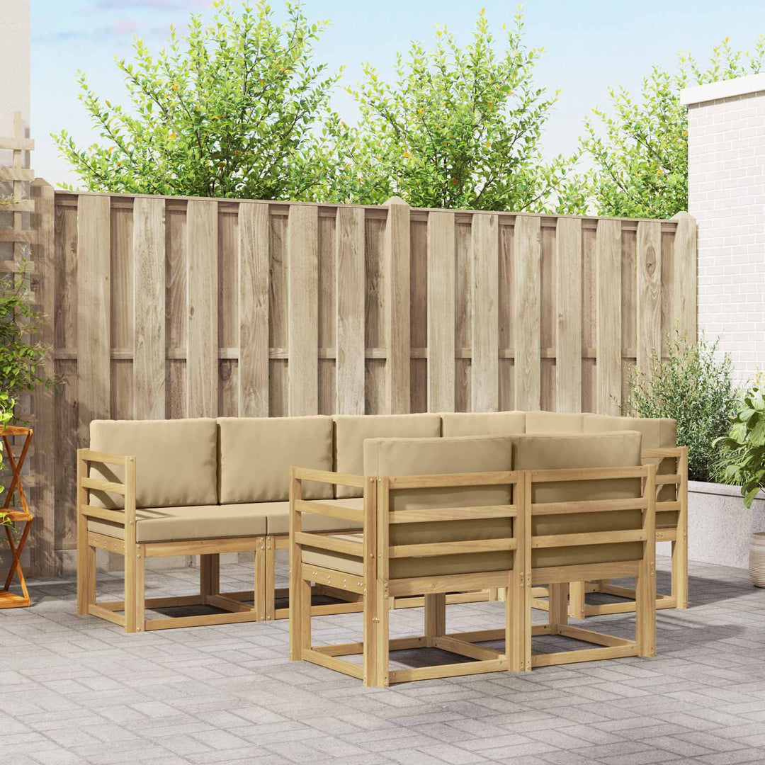 Udendørs sofagruppe med pude 7 pcs Hvid og Beige Polyester