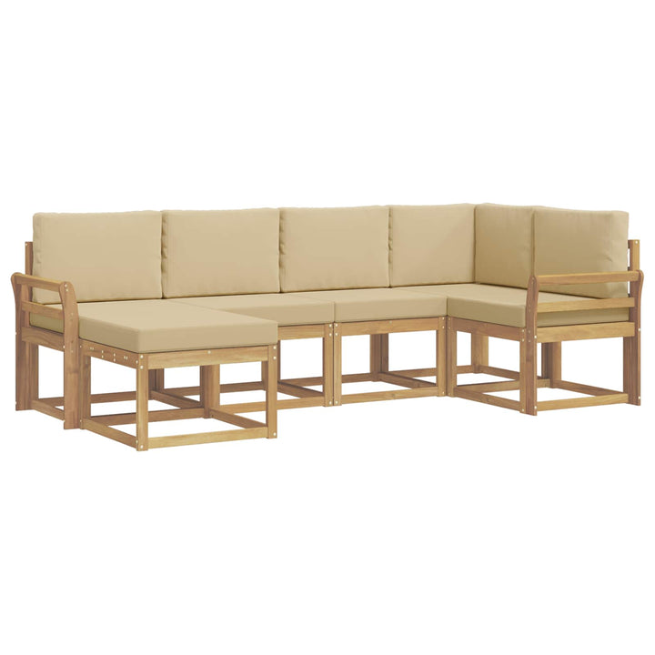 Udendørs sofagruppe med pude 6 pcs Hvid og Beige Polyester