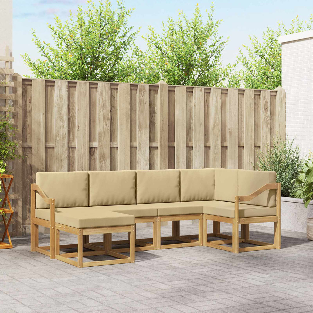 Udendørs sofagruppe med pude 6 pcs Hvid og Beige Polyester