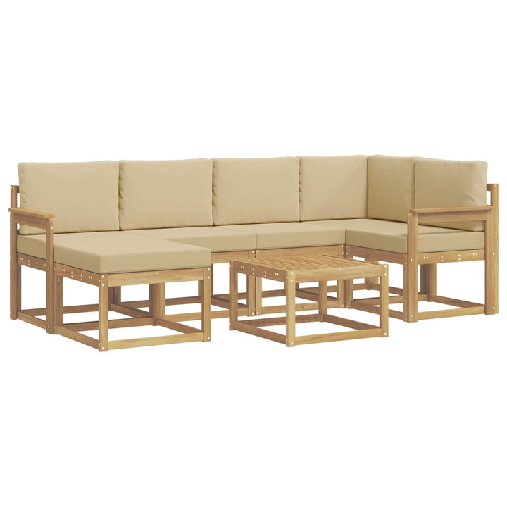 Udendørs sofagruppe 7 pcs Hvid og Beige Massivt Akacietræ