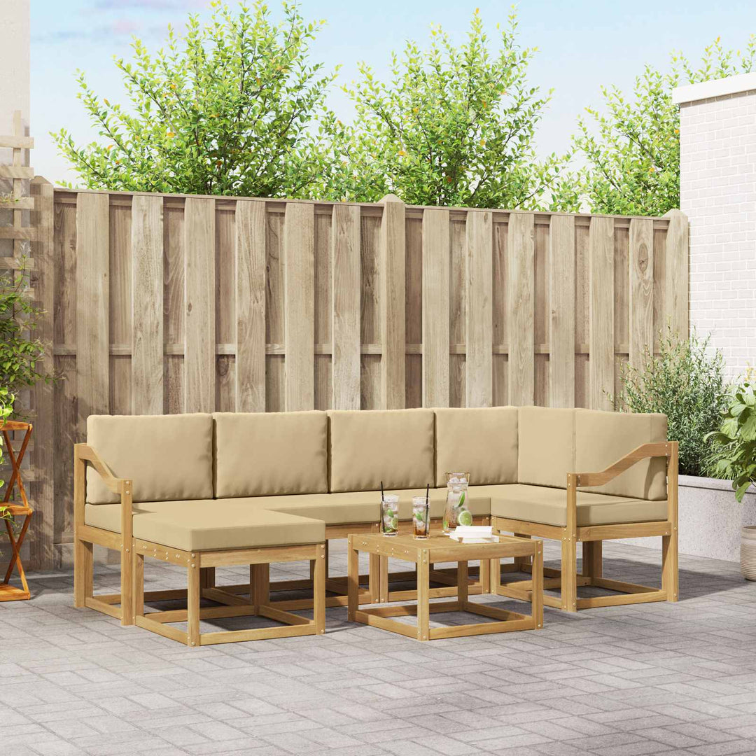 Udendørs sofagruppe 7 pcs Hvid og Beige Massivt Akacietræ