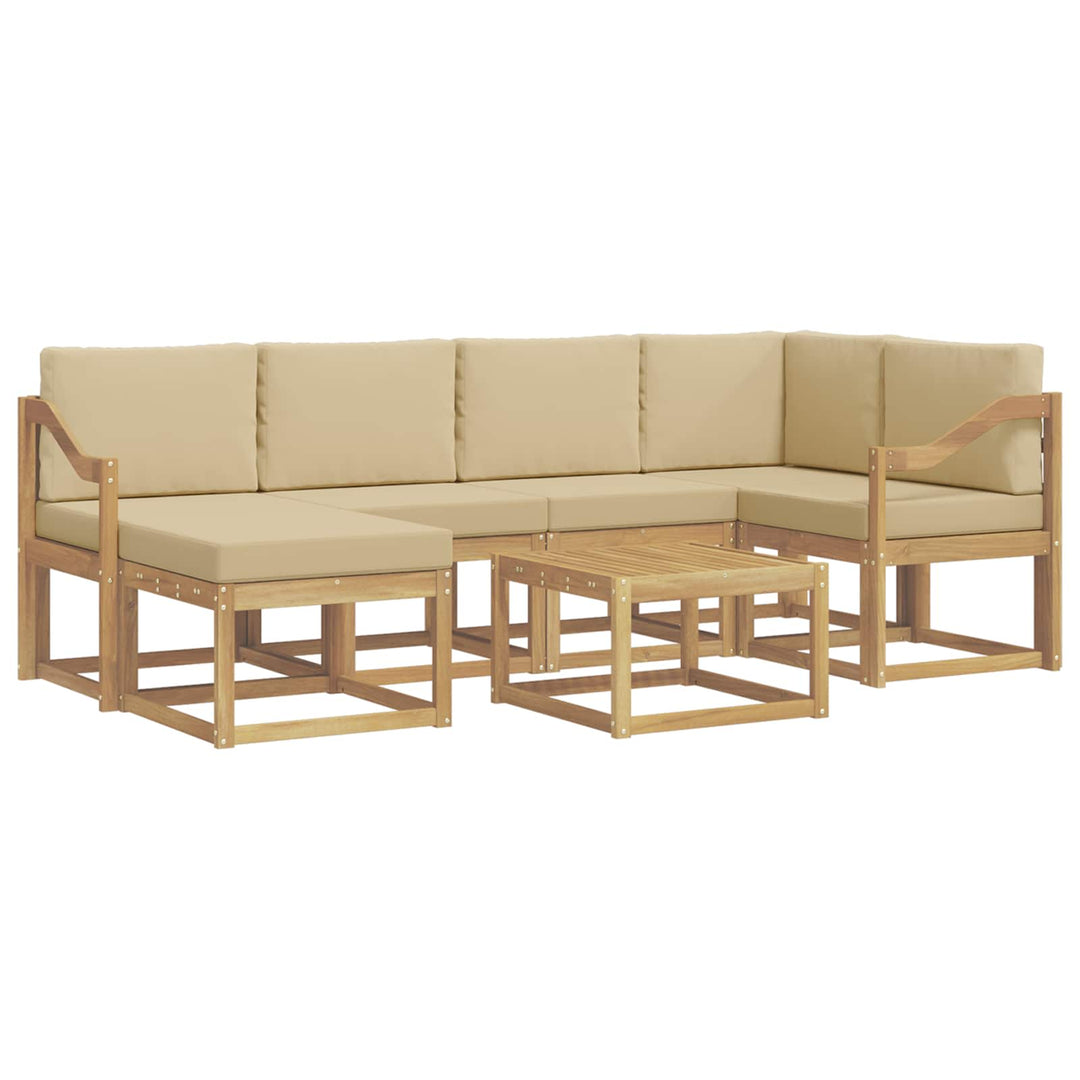 Udendørs sofagruppe 7 pcs Hvid og Beige Massivt Akacietræ
