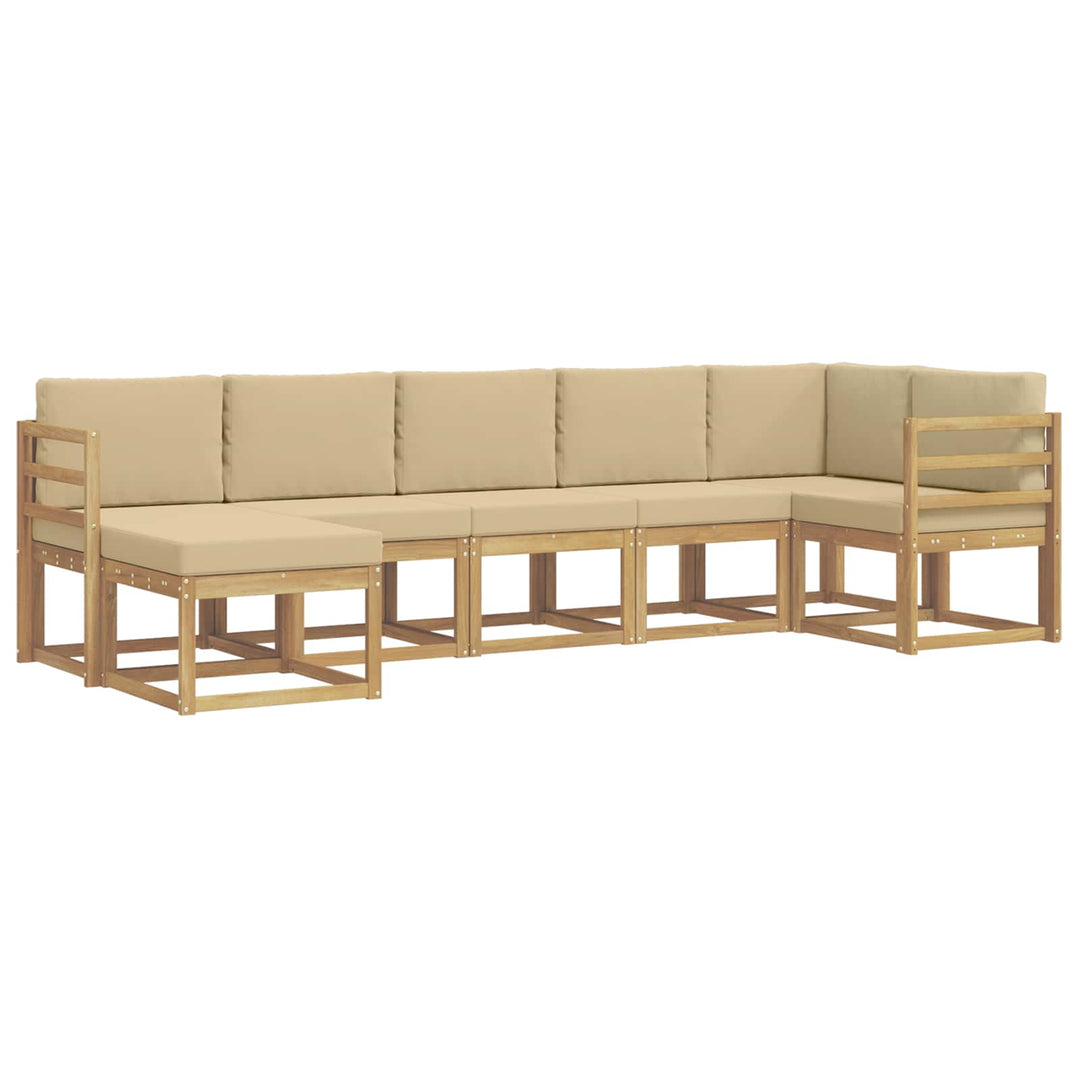 Udendørs sofagruppe med pude 7 pcs Hvid og Beige Polyester