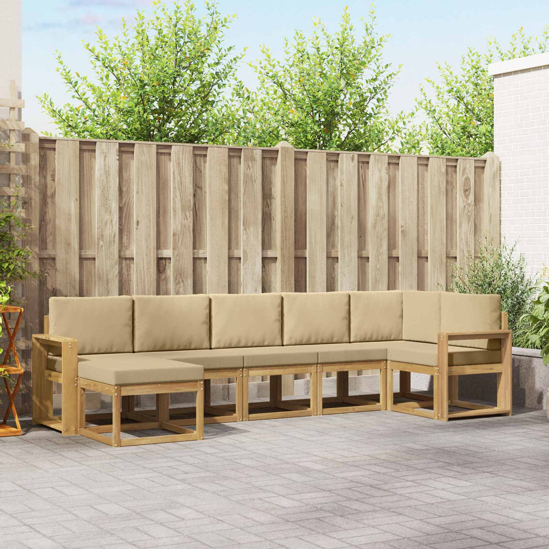 Udendørs sofagruppe med pude 7 pcs Hvid og Beige Polyester